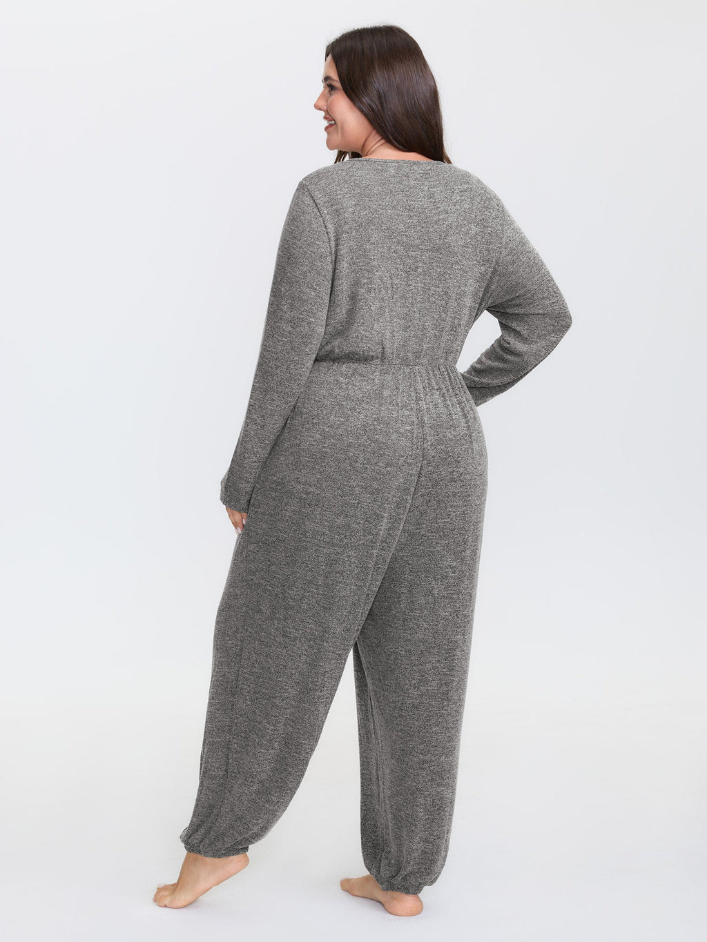 Elastic Waist Overlap Collar Lounge Jumpsuit