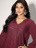 Shimmery Sequin Notched Collar Blouse