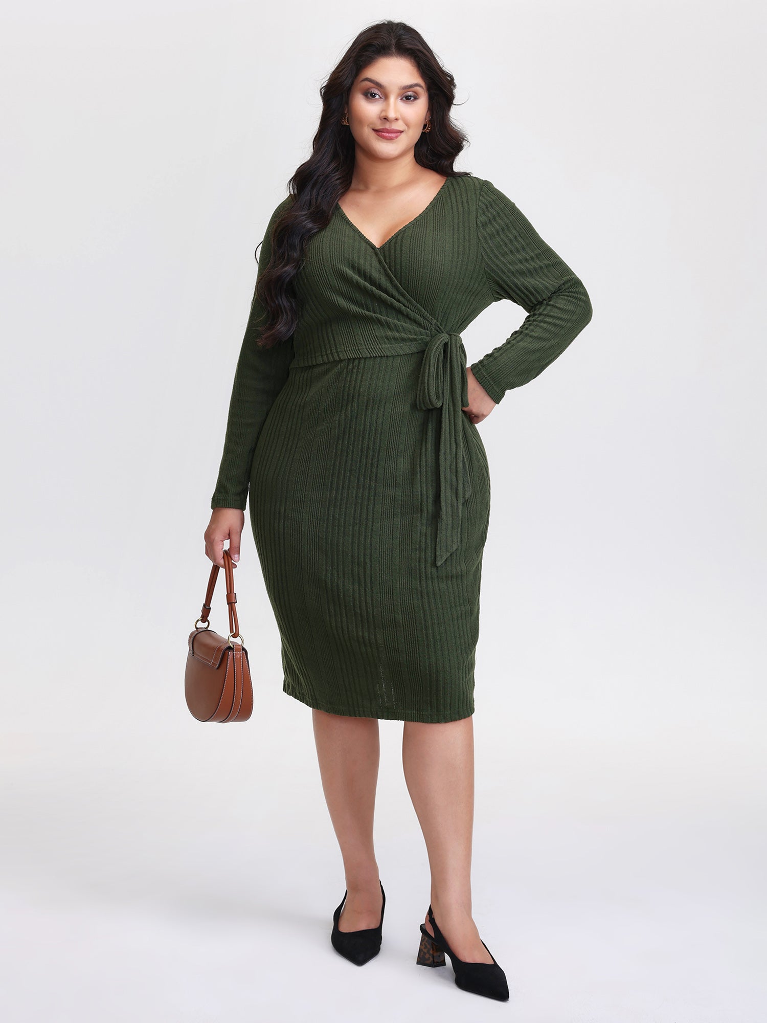 Pit Strip Tie-Knot Slit Sheath Midi Dress