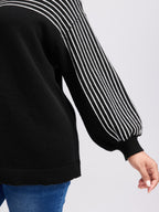 Stripe Boat Neck Balloon Sleeve Pullover