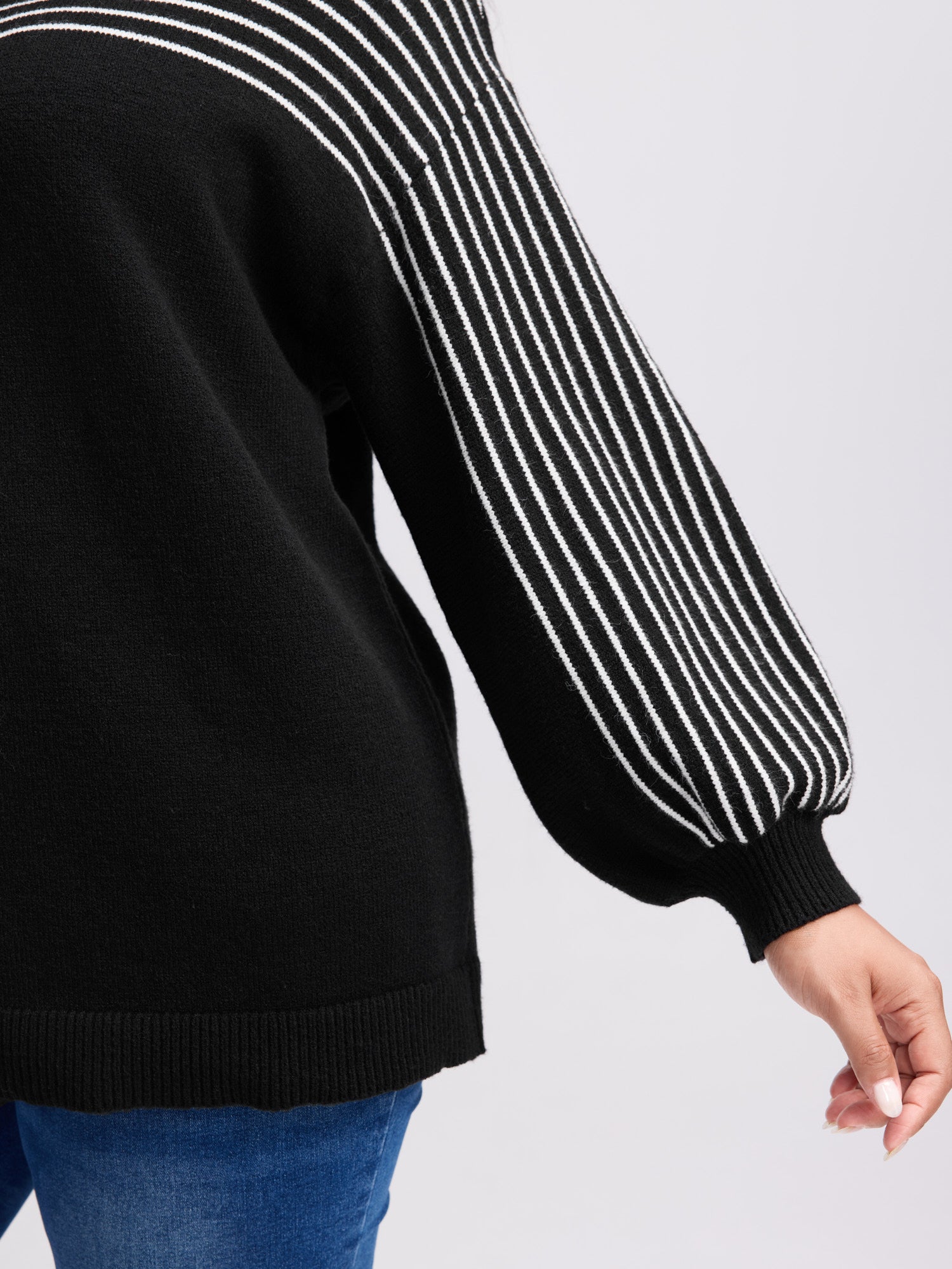 Stripe Boat Neck Balloon Sleeve Pullover