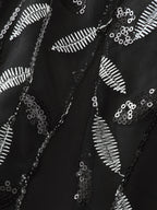 Leafy Print Sheer Sleeve V-Neck Midi Dress