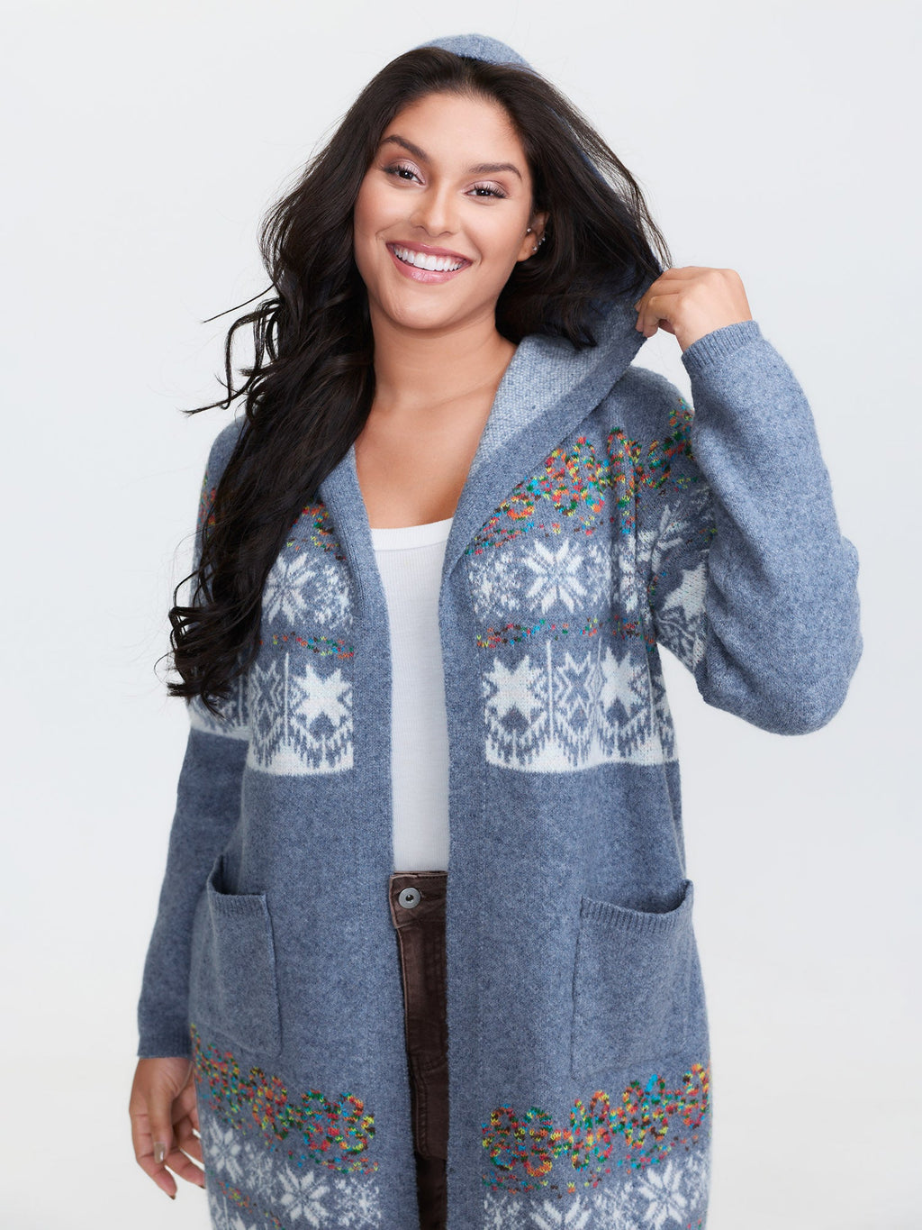 Boho Print Jacquard Hooded Knit Cardigan