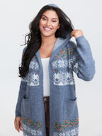 Boho Print Jacquard Hooded Knit Cardigan