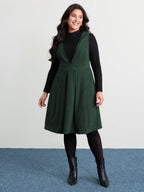 Corduroy Stretchy Waist V-Neck Midi Dress