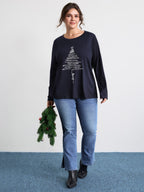 Sequin Cord Embroidered Tree Round Neck T-Shirt