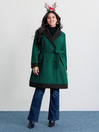 Color Contrast Belted Lined Coat