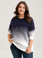 Jacquard Color Blend Ribbed Hem Pullover