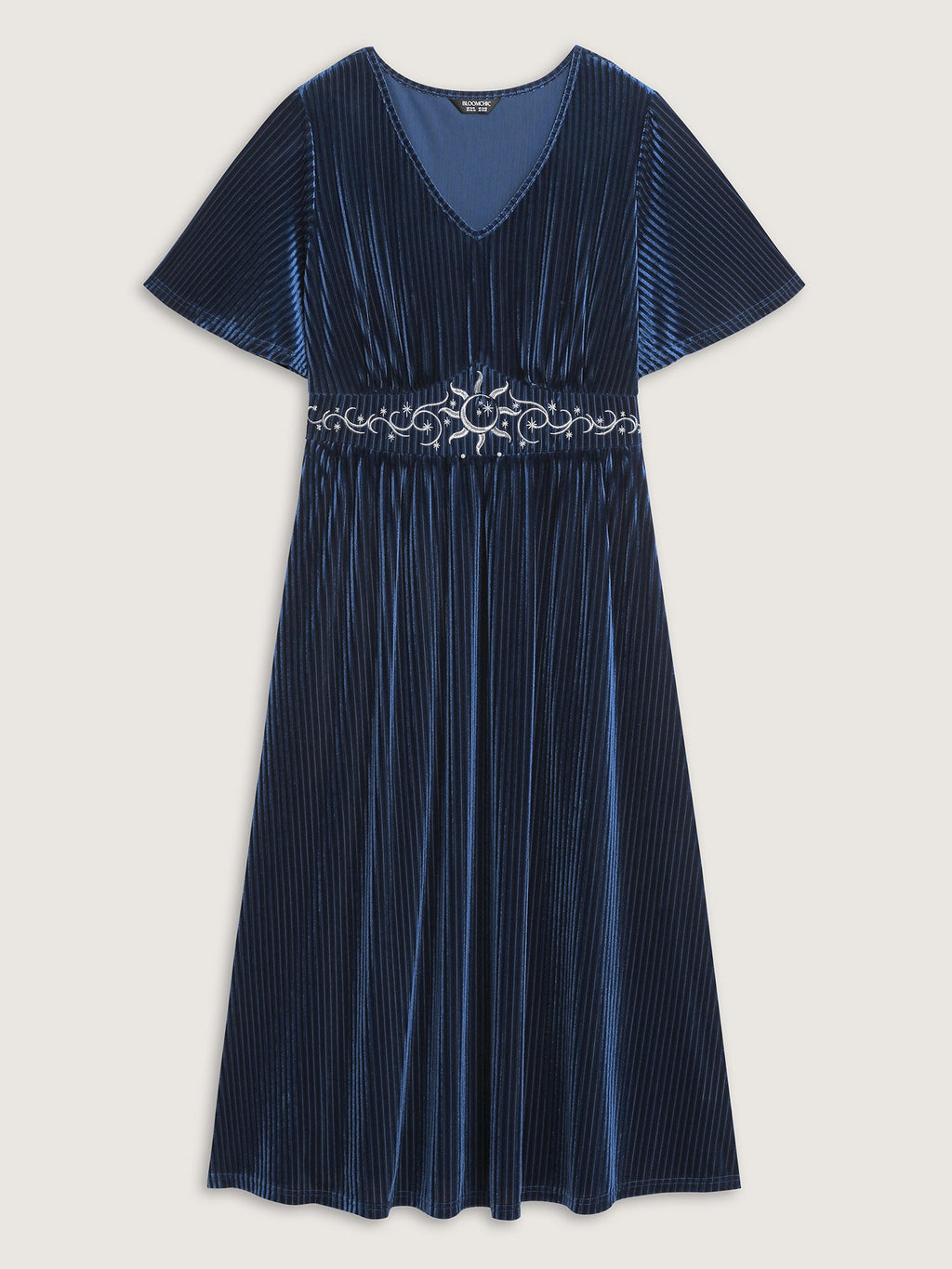 Velvet Celestial Embroidery Shirred Maxi Dress