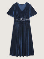 Velvet Celestial Embroidery Shirred Maxi Dress