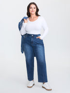 Stretchy Mid-Rise Straight-Leg Jeans