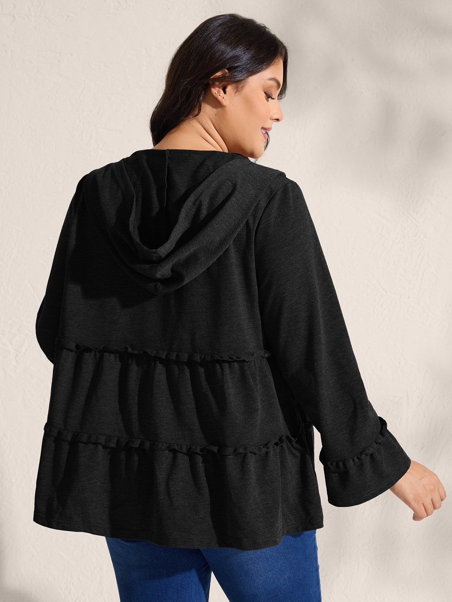 Tiered Ruffled Edges Pockets Jacket