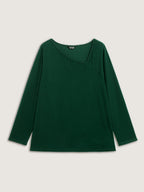 Super Stretchy Ribbed Asymmetrical Neck T-Shirt