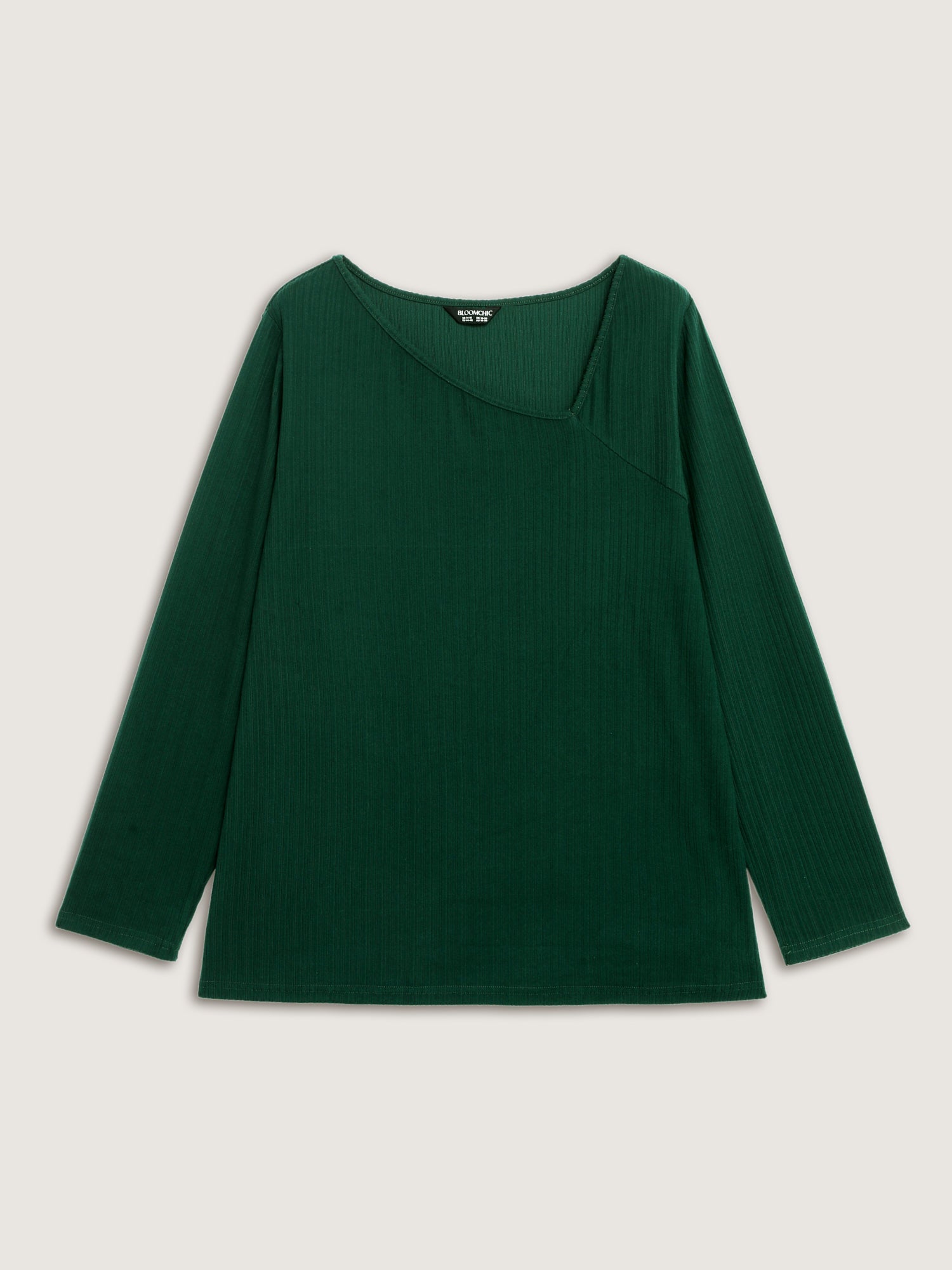 Super Stretchy Ribbed Asymmetrical Neck T-Shirt