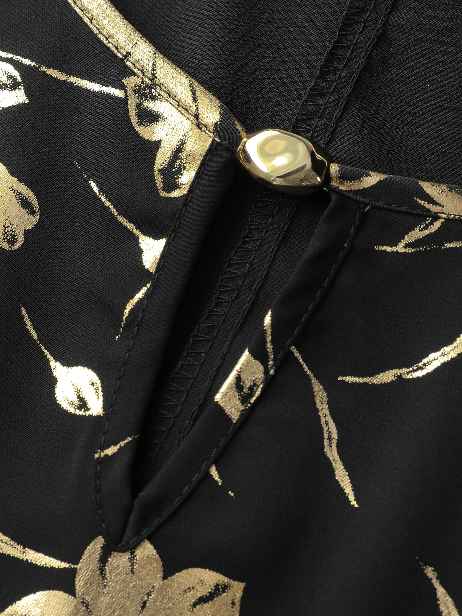 Gold Stamp Shirred Back-Waist Maxi Dress