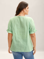 Cotton Square Neck Ruffled Sleeve Shirt