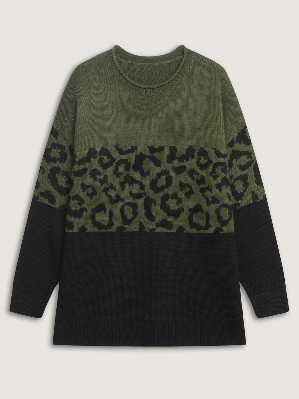 Leopard Print Color Contrast Pullover