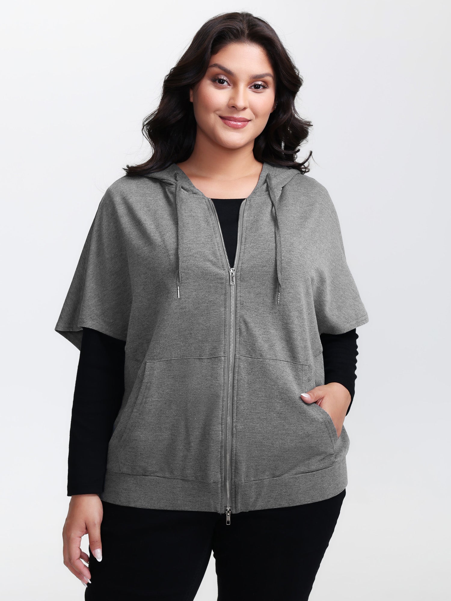 Supersoft Cloak Style Zipper Hooded Jacket