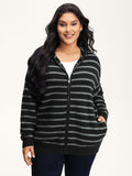 Supersoft Stripe Hooded Zipper Pockets Knit Cardigan