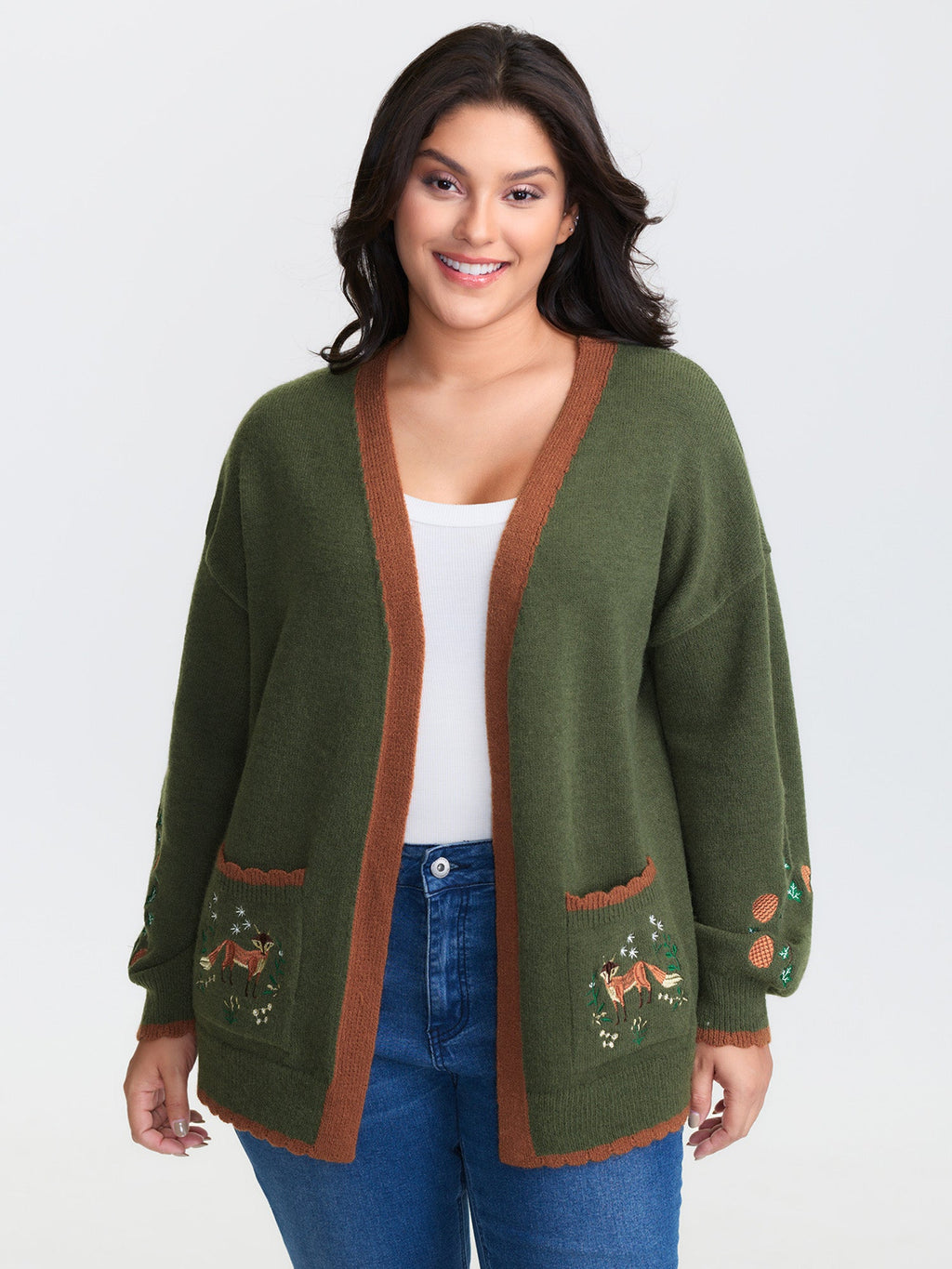 Holiday Fox Jacquard Pattern Knit Cardigan