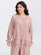 Gingham Ruffled Hem Loungewear Set