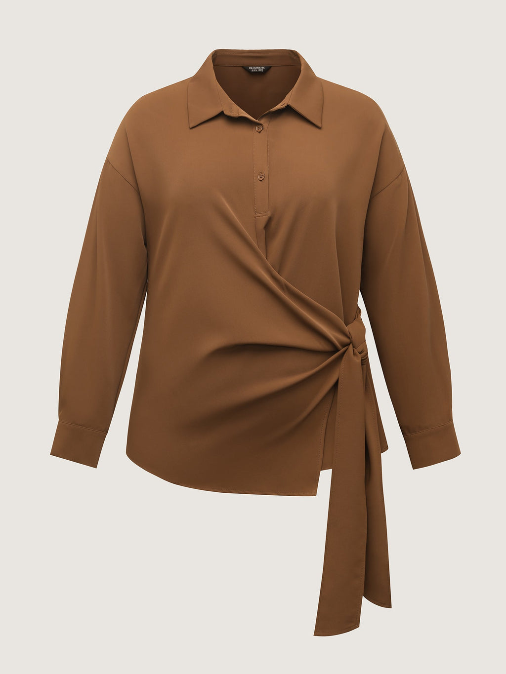 Wrap Tie Side Shirt Collar Blouse