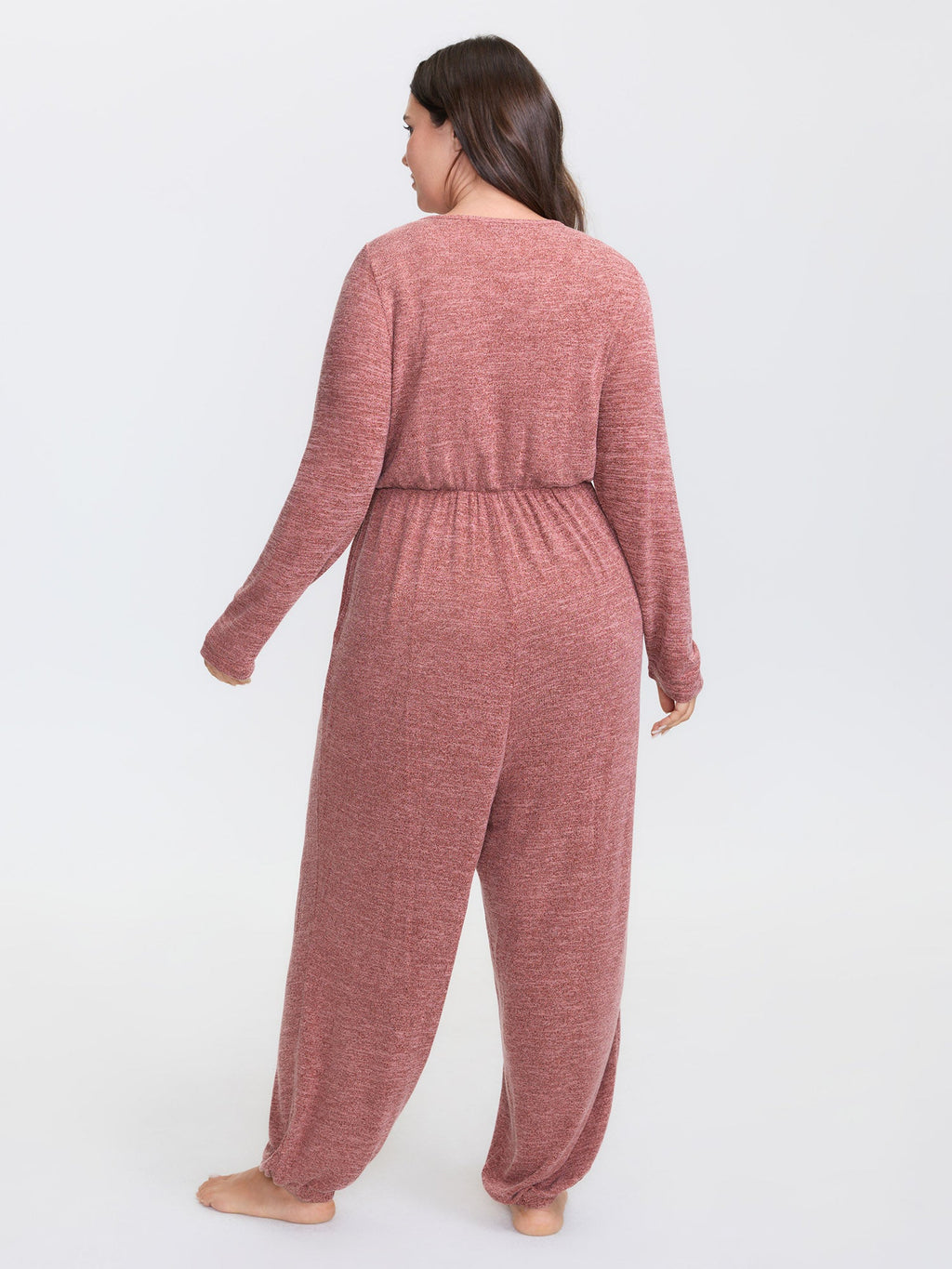 Elastic Waist Overlap Collar Lounge Jumpsuit