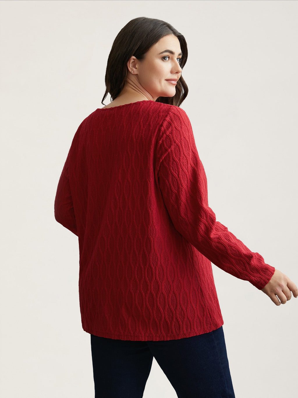 Textured Keyhole Gathered Knit Top