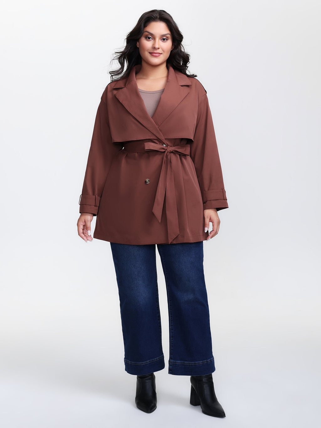 Button Belted Layered Trench Coat