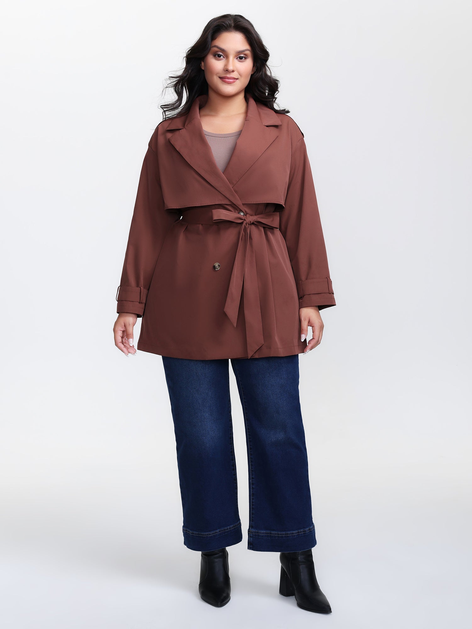 Button Belted Layered Trench Coat