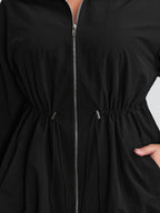 Drawstring Pockets Zipper Long Coat