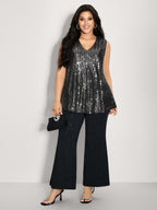 Shimmery Sequin V-Neck A-Line Tank Top