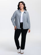 Denim Stripe Zipper-Front Jacket