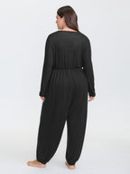 Elastic Waist Overlap Collar Lounge Jumpsuit