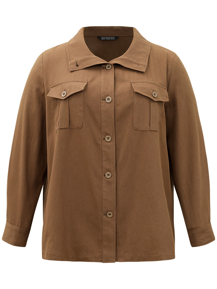 Plain Roll Tab Sleeve Button Down Coat