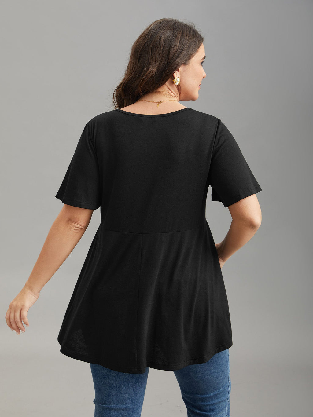 Ruffled Sleeve Round Neck Babydoll Top