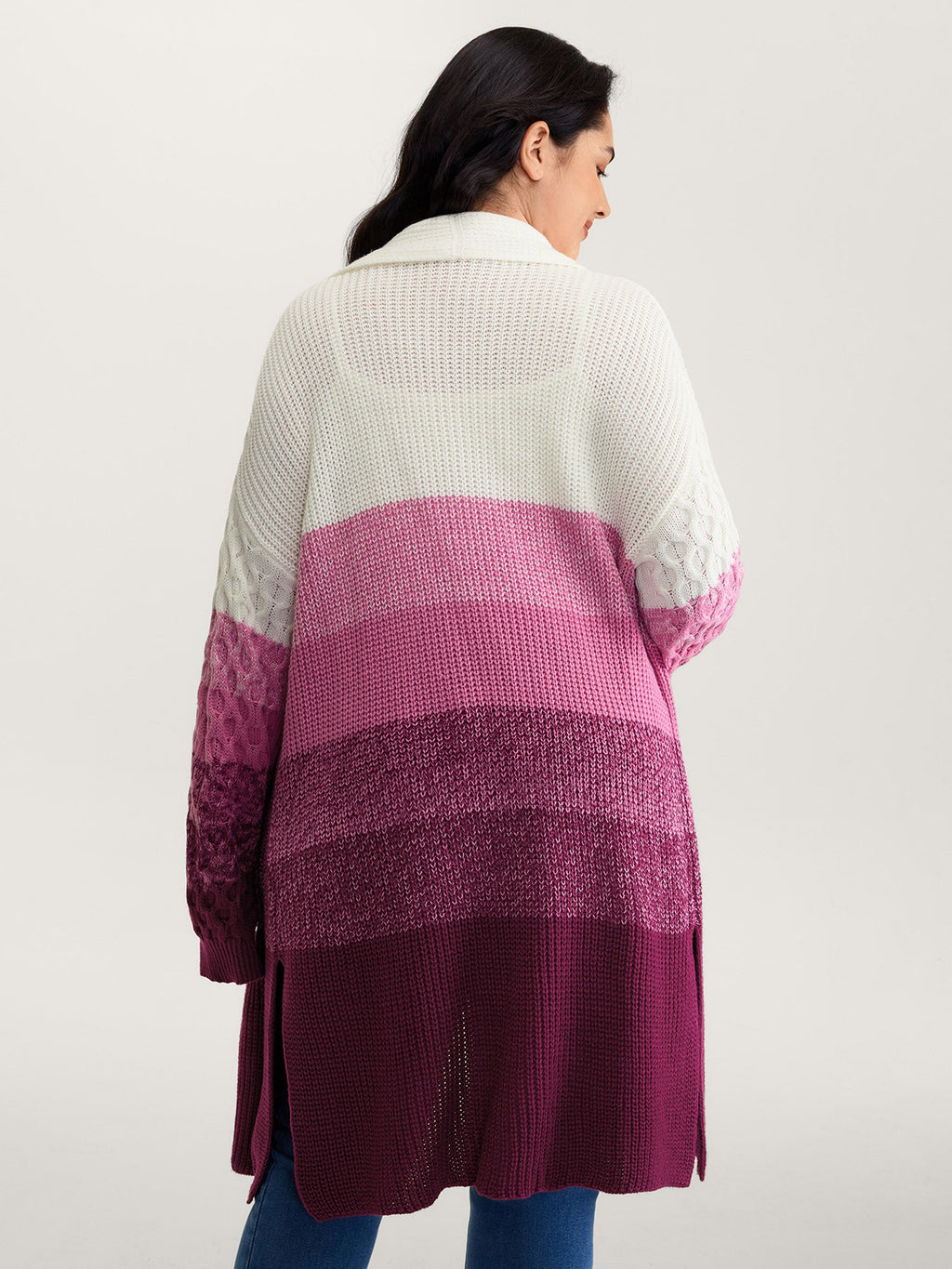 Colorblock Textured Folded Collar Knit Cardigan