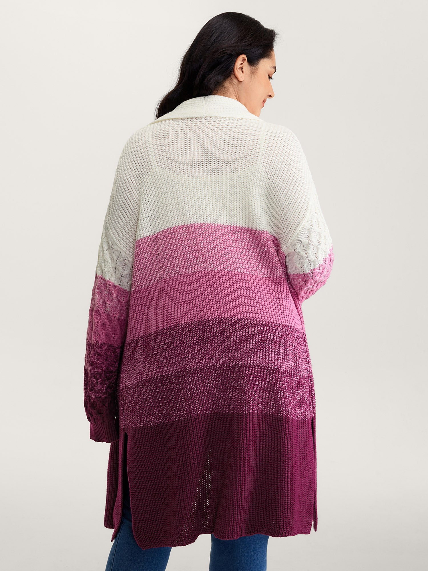 Colorblock Textured Folded Collar Knit Cardigan