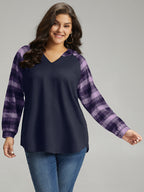 Plaid Print Hooded Patchwork Sweatshirt