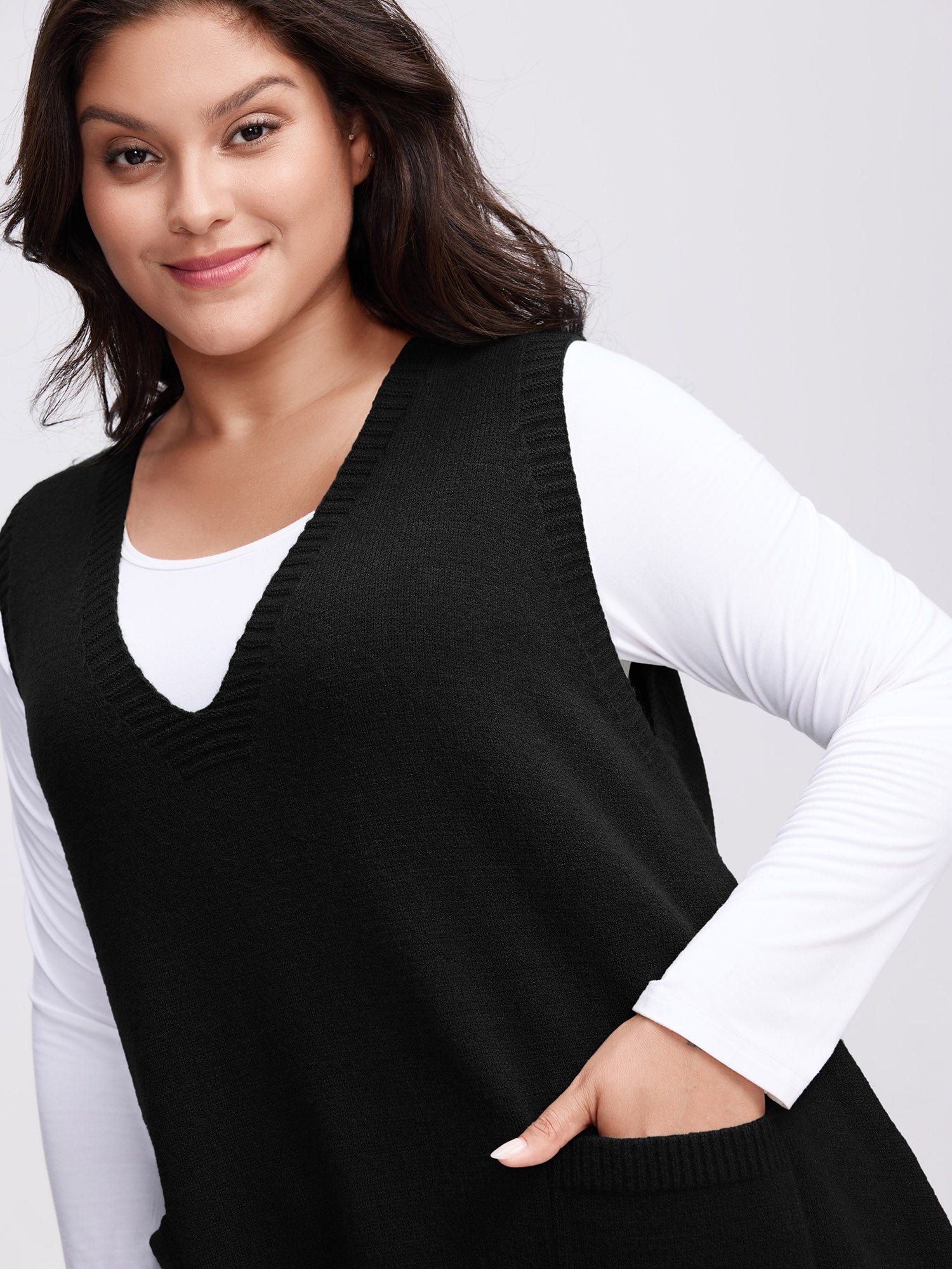 A-Line Pockets V-Neck Pullover