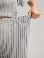 Stretchy Pit Strip Solid Loungewear Set