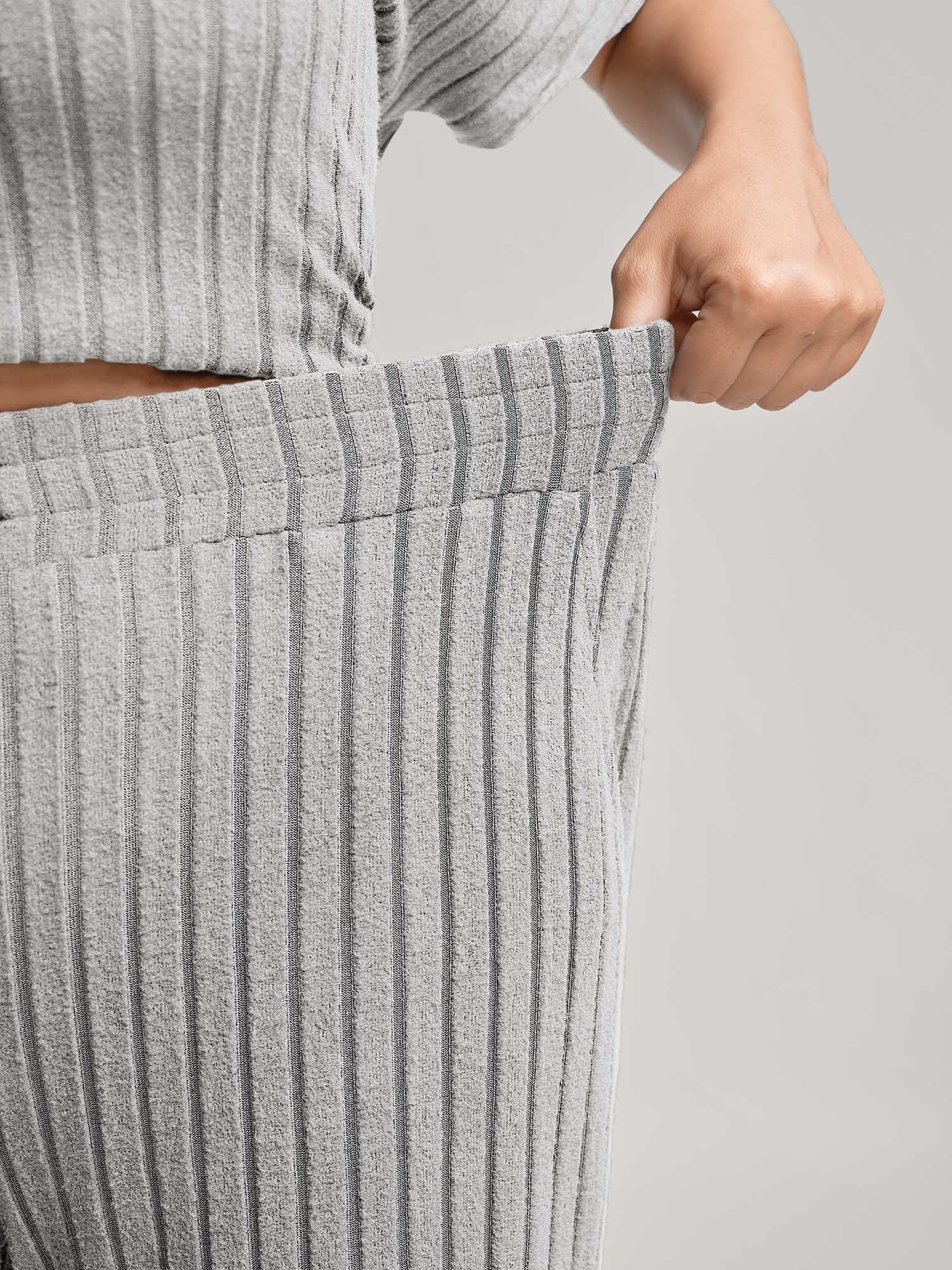 Stretchy Pit Strip Solid Loungewear Set