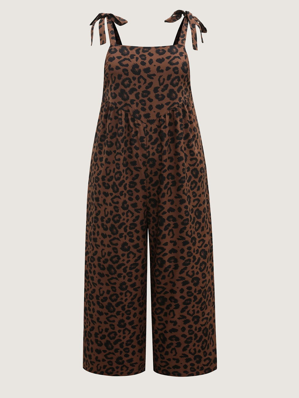 Leopard Print Shirred Shoulder Ties Jumpsuit