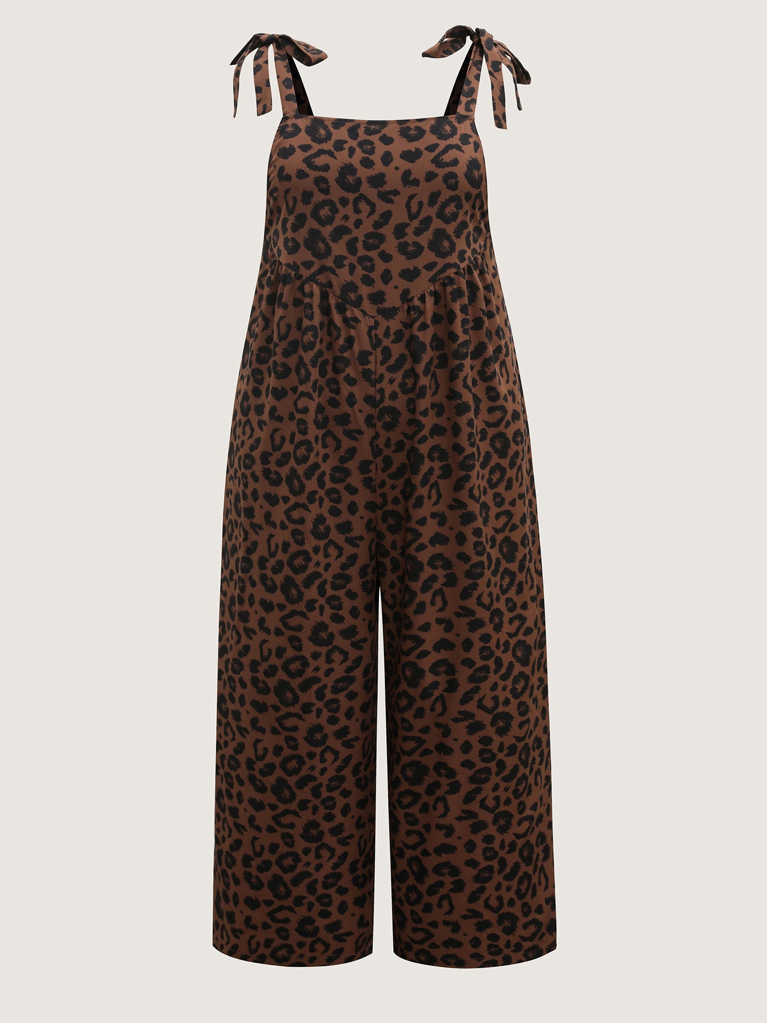 Leopard Print Shirred Shoulder Ties Jumpsuit
