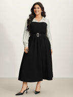 Stripe Print Belted Pockets Maxi Dress