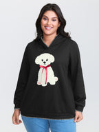 Puppy Embroidered Stretchy Contrast Hoodie
