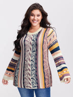 Boho Stripe Flared Sleeve Stretchy Pullover