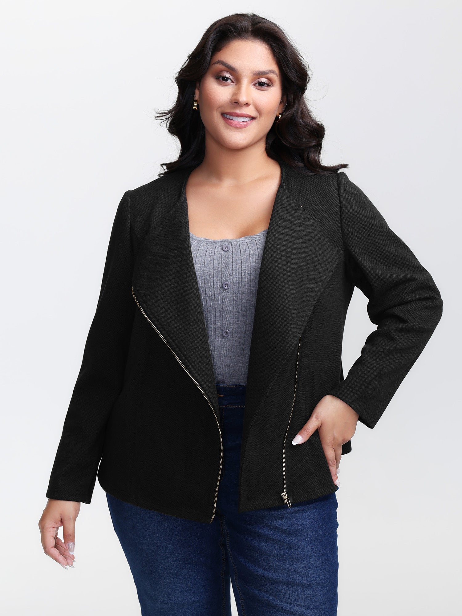Asymmetrical Zipper Solid Jacket