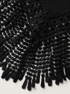 Solid Tassels Trim Pocket Asymmetrical Hem T-shirt