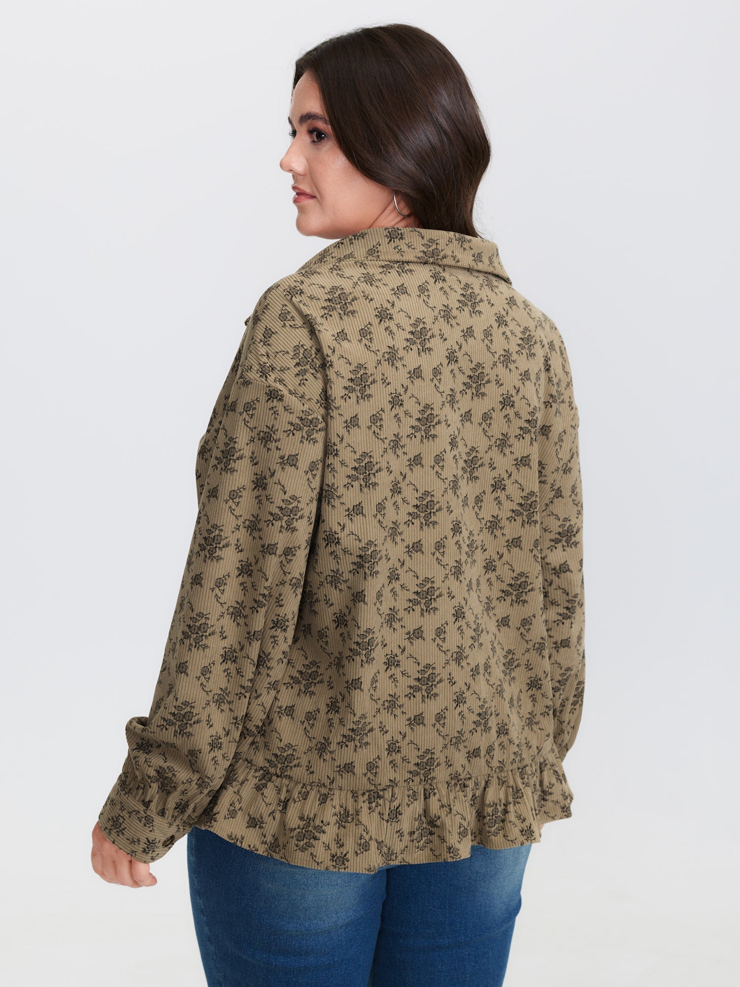 Corduroy Ruffled Button-Down Shirt